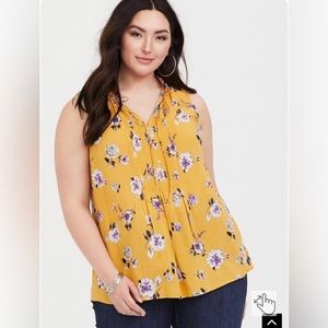 Torrid yellow floral challis tie front tank size 2